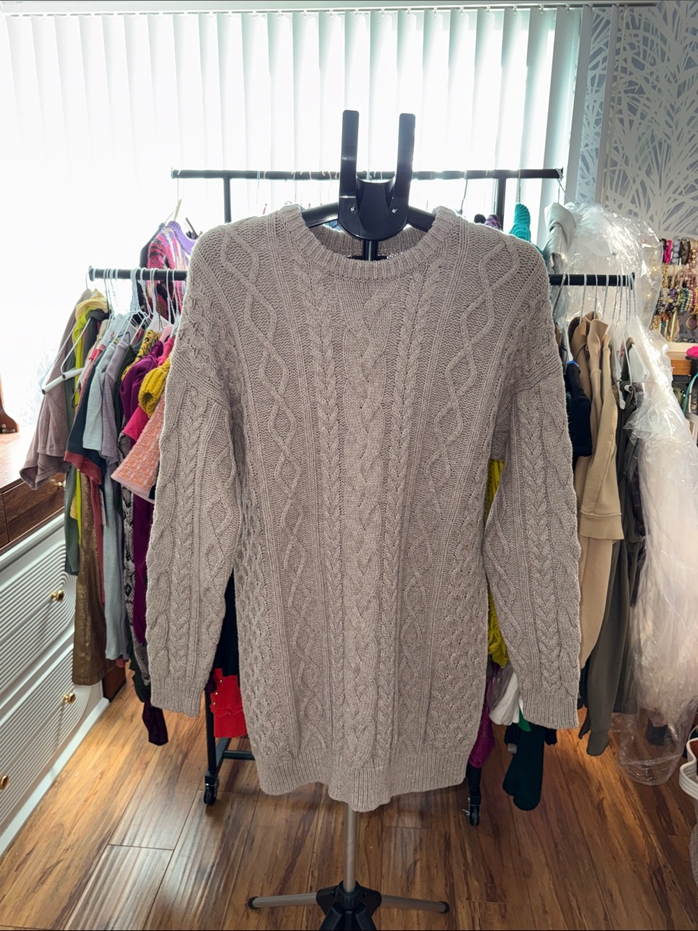 GAP Cable Knit Crewneck Sweater Dress Beige